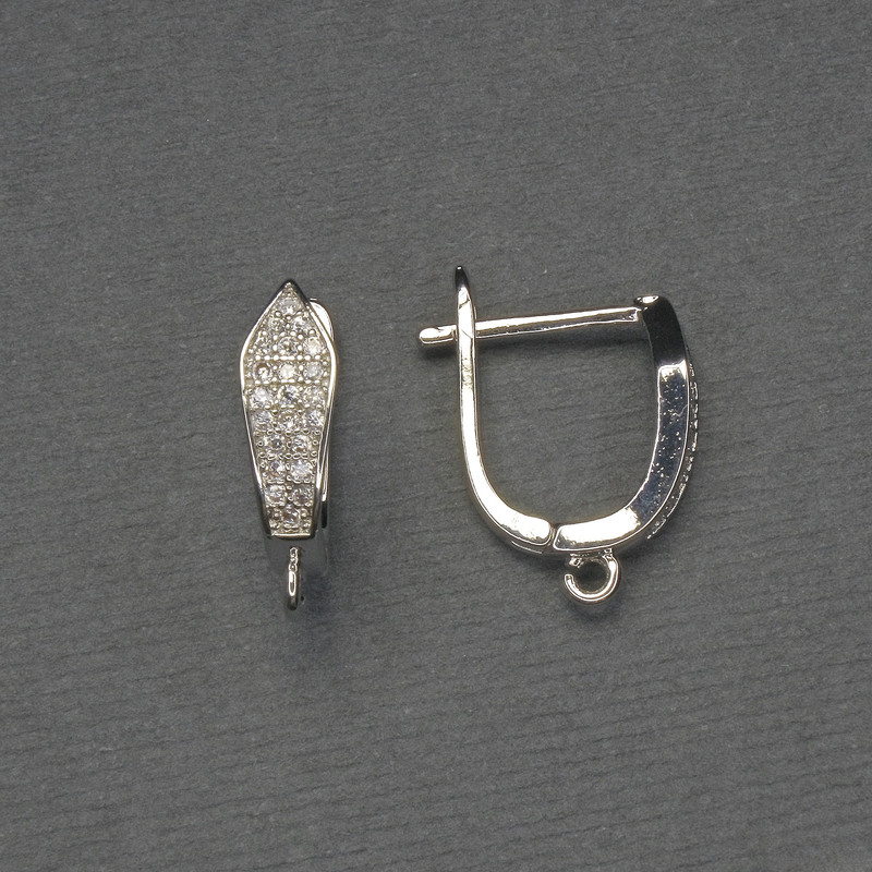 Știfturi pentru cercei cu cristale albe, metal argintiu, 16×5 mm – pereche