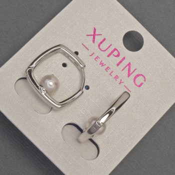 Cercei Xuping cu perle Mallorca, diametrul aproximativ 6 mm, lungimea aproximativ 18 mm, rodiu