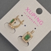 Cercei Xuping cu strasuri albe și cristal verde, diametrul 8 mm, lungimea 14 mm, placare cu aur 18K
