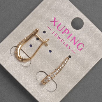 Cercei Xuping cu strasuri albe, diametrul 2 mm, lungimea 20 mm, placare cu aur 18K