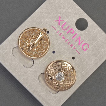 Cercei Xuping cu strasuri albe, diametrul aproximativ de 17 mm, lungimea aproximativă de 17 mm, placare cu aur 18K