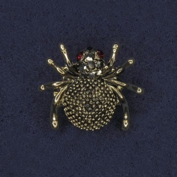 Broșă «Păianjen» cu cristale, metal auriu, 24×23 mm+