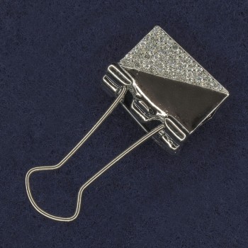 Broșă-clip cu strasuri albe, metal argintiu, 21x46 mm+