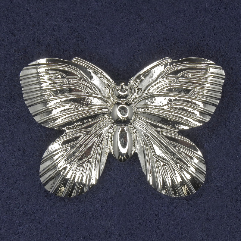 Broșă în formă de fluture, metal argintiu, 42x30 mm+