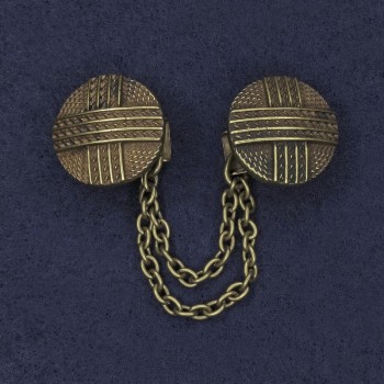 Broșă pentru cardigane, culoare bronz metalic, diametru aproximativ 20 mm, lanț de 9 cm