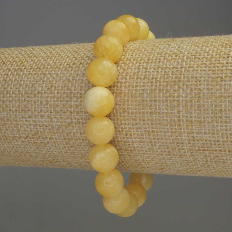 Brățară din agat galben, mărgele netede, diametru 10 mm (+/-), lungime 18 cm, pe elastic