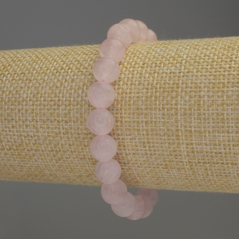 Brățară din cuarț roz, mărgele netede de 8 mm, lungime 18 cm, elastic