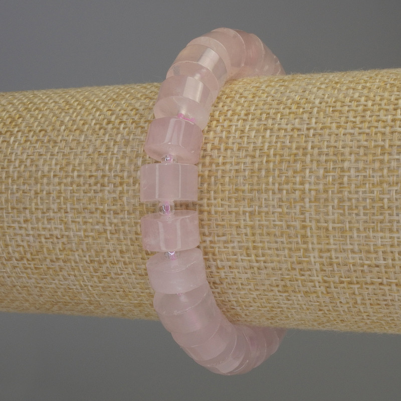 Brățară din cuarț roz, mărgele în formă rondel, diametrul 10×6 mm ±, lungime 18 cm ±, pe elastic