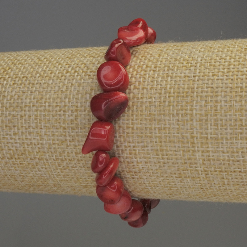 Brățară din coral fațetat, diametru 7–10×9 mm, lungime 18 cm, bandă elastică