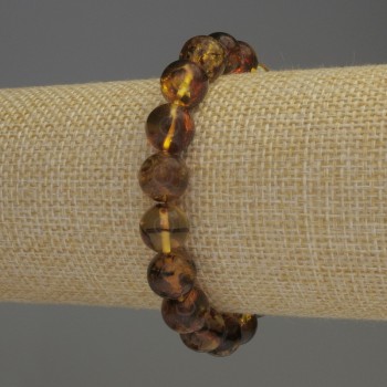 Brățară din chihlimbar cu bile netede, diametrul 9,5 mm, lungime 18 cm, elastică