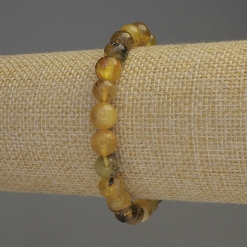 Brățară din chihlimbar, mărgele netede, diametru 8 mm, lungime 18 cm, elastic