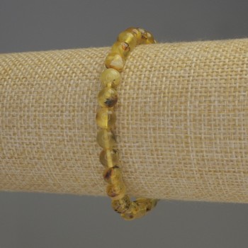 Brățară cu chihlimbar, mărgele netede, diametru 6–6,5 mm, lungime 18 cm, pe elastic