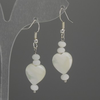 Cercei Perlamurt, inimă 12 mm ±, rondel 5x3 mm ±, lungime 45 mm ±