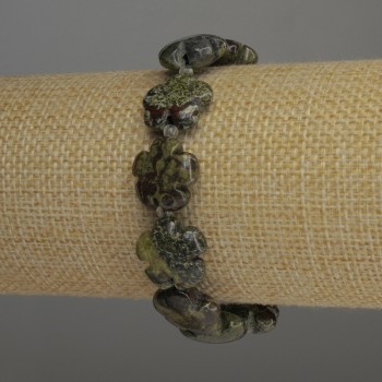 Brățară din jasper „Sângele dragonului” în formă de floare, diametru 15 mm ±, cu mărgele de 3 mm ±, lungime 18 cm, pe elastic