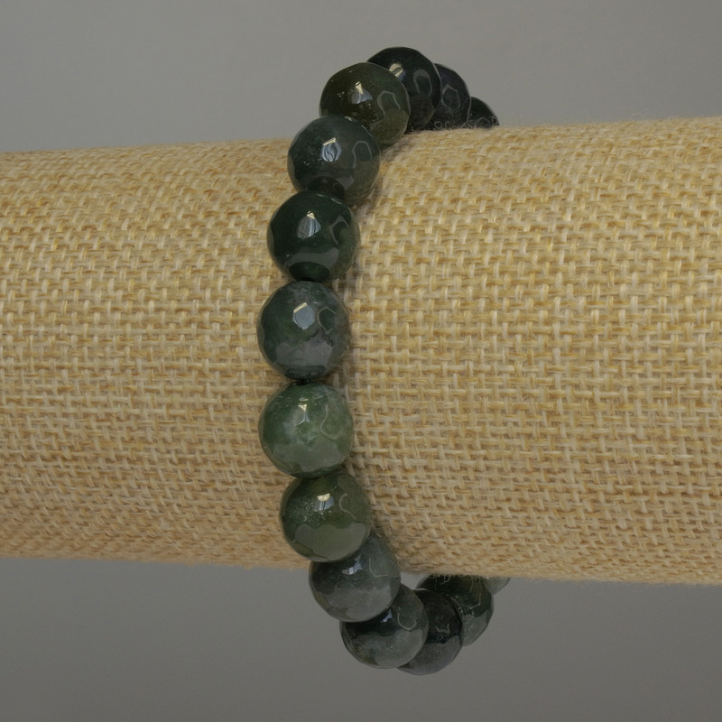 Brățară din jasper verde, fațetată, diametrul 10 mm, lungime 18 cm, pe elastic