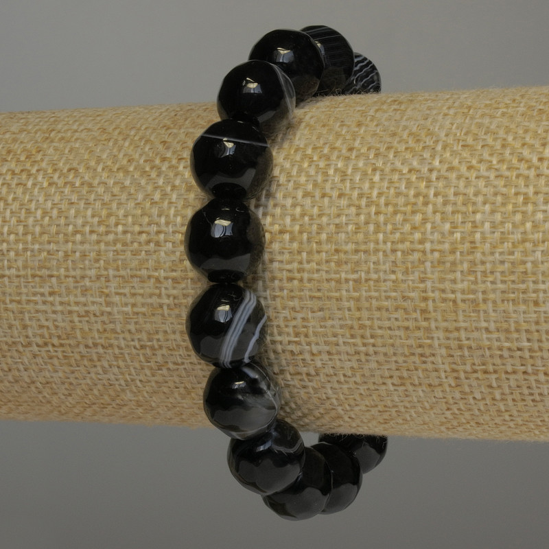 Brățară din agat facetat, mărgele de 12 mm, lungime 18 cm, elastic