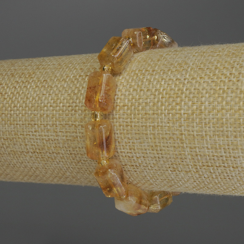 Brățară din citrin facetat cilindric, diametrul 13×8 mm, mărgele de 4 mm, lungime 18 cm, pe elastic