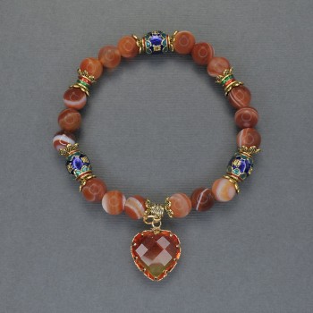 Brățară din agat portocaliu cu bile netede, diametru 8 mm ±, cloisonné 10×8 mm ±, lungime 18 cm, elastic