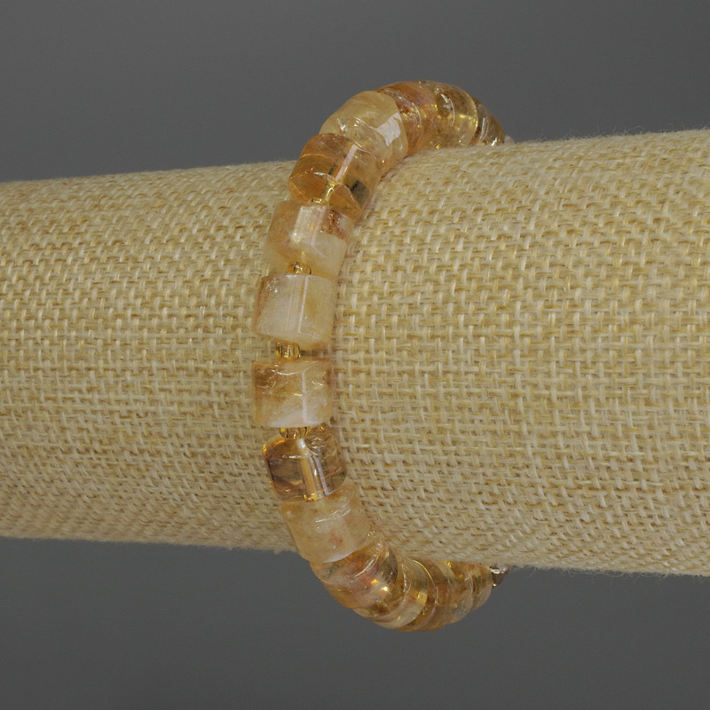 Brățară cu citrin rondel, diametrul 10x6 mm, cu mărgele de 3 mm, lungime 18 cm, elastic