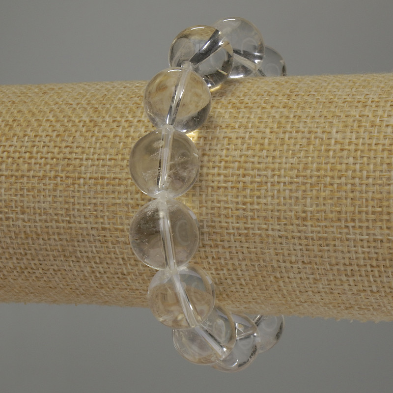 Brățară din cristal de munte, mărgele netede, diametru 14 mm, lungime 18 cm, pe elastic