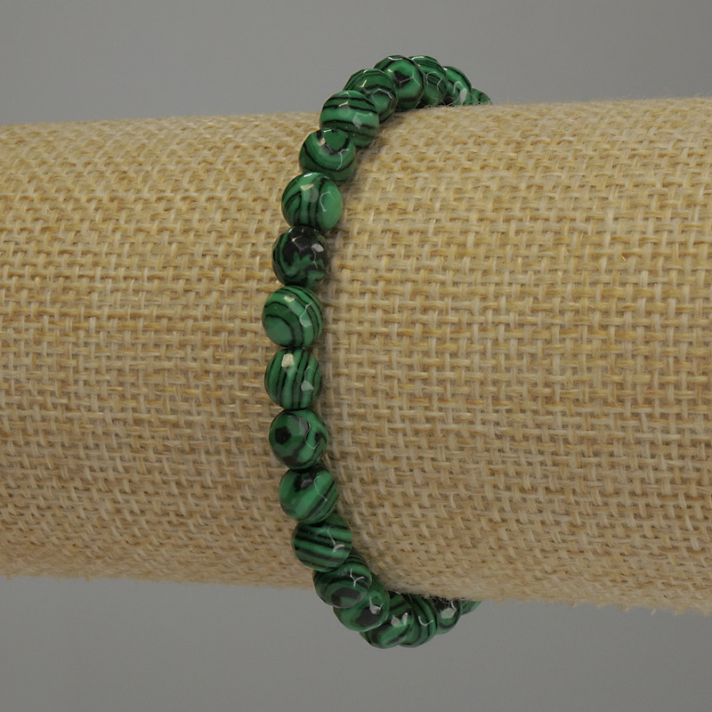 Brățară din malahit, mărgele tăiate, diametru 6 mm, lungime 18 cm, elastic