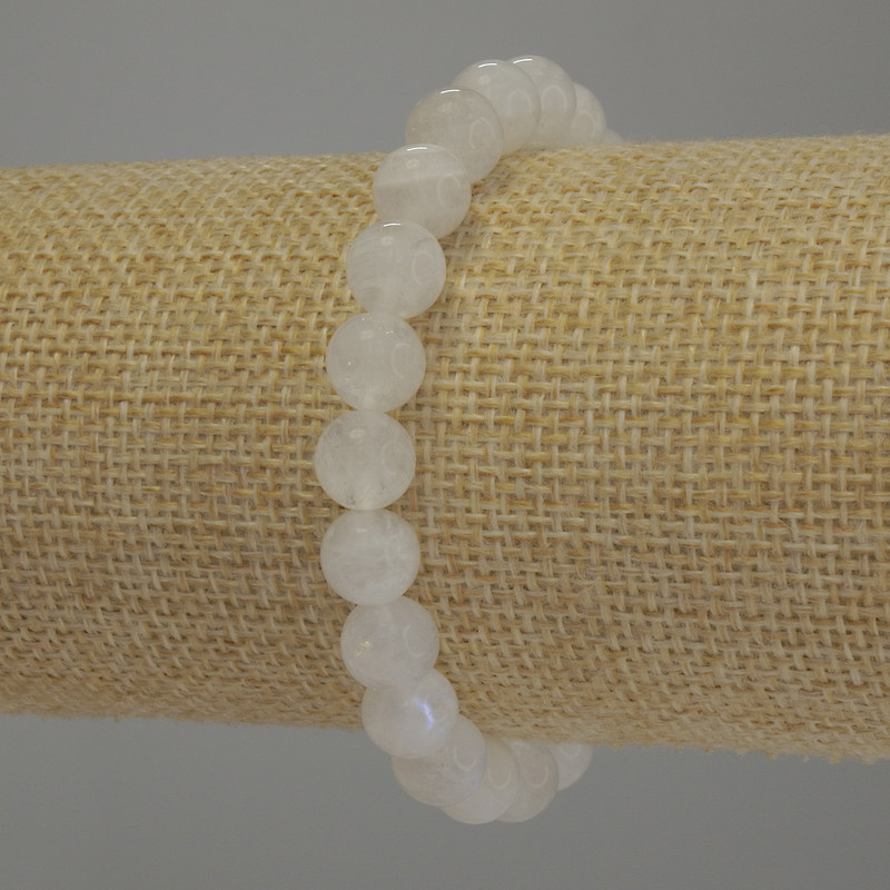 Brățară din adularit, mărgele netede, diametru 8 mm, lungime 18 cm, pe elastic