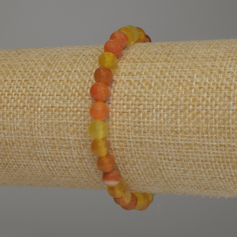 Brățară din agat portocaliu, mărgele netede, diametru 6 mm +/-, lungime 18 cm, elastică
