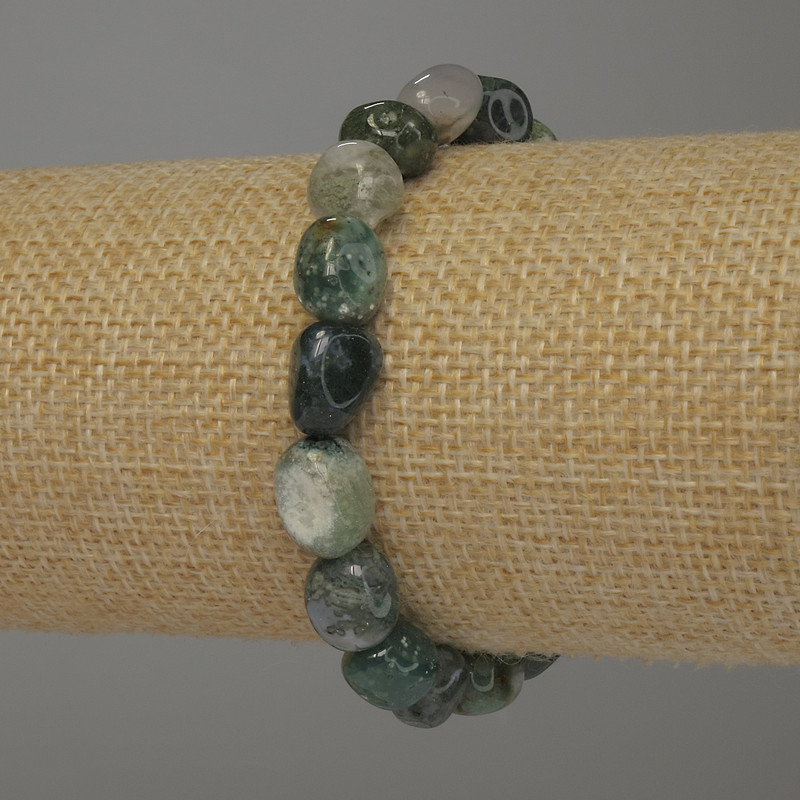 Brățară din agat mușchi, diametru 8-10x8 mm, lungime 18 cm, elastic