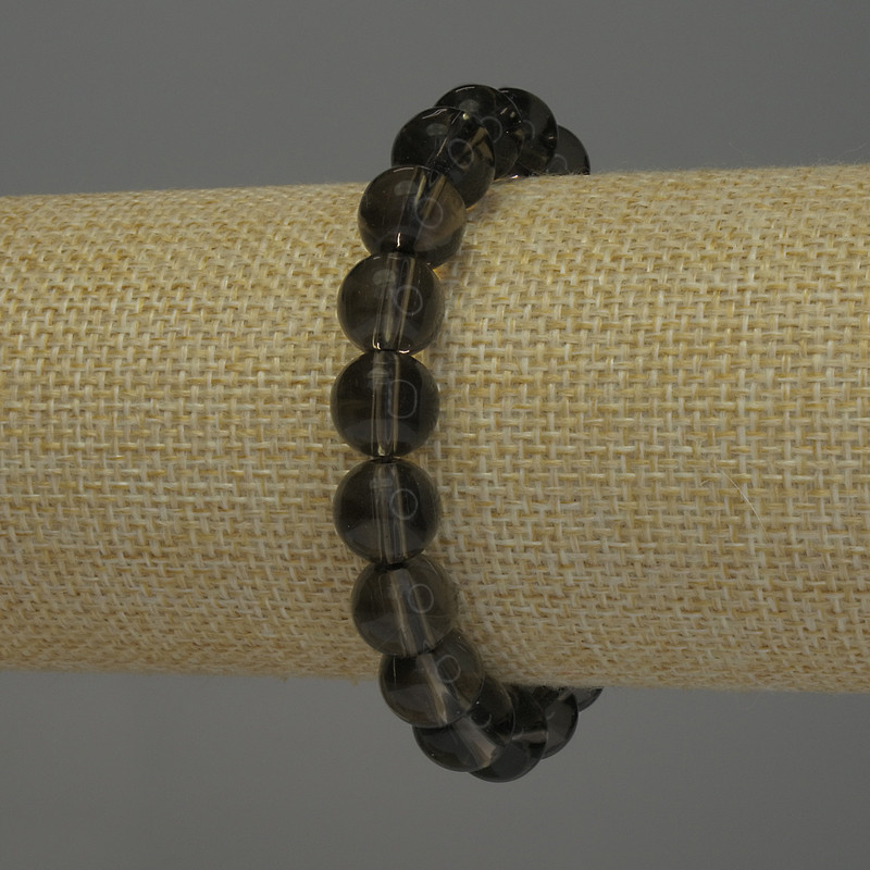 Brățară din cuart fumuriu, bile netede, diametru 10 mm, lungime 18 cm, pe elastic