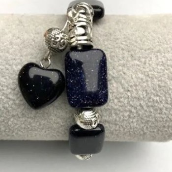 Brățară din aventurin Noaptea Cairo – dreptunghiuri de 18×13 mm ±, cu inserții metalice, lungime 18 cm ±, extensibilă