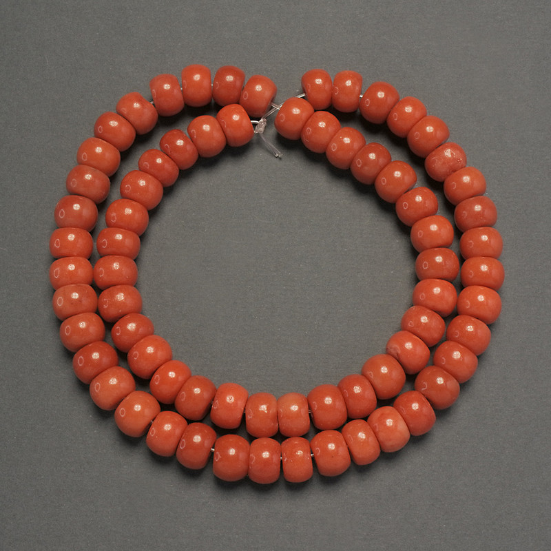 Mărgele portocalii din coral (artificial) rondel neted, diametrul 8×6 mm, lungime 40 cm, pe fir
