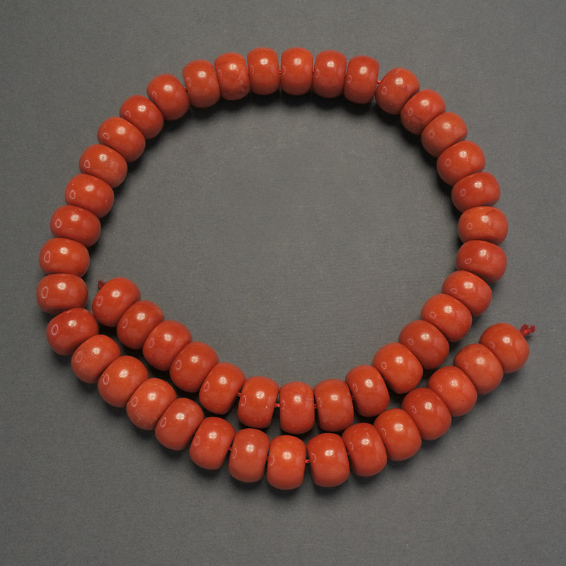 Mărgele din coral artificial, rondel neted, diametrul 12×8 mm, lungime 40 cm, pe șnur