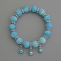 Brățară din larimar, mărgele netede, diametru aproximativ 10 mm, cu inserții metalice, lungime 18 cm, pe bază elastică