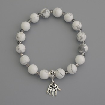 Brățară din kaolinit cu mărgele, diametru 8 mm ±, cristale cehești rondeluri 3,5×3 mm ±, lungime 18 cm ±, elastică