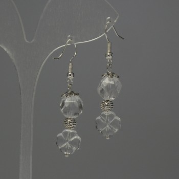 Cercei din cristal de munte cu fațete, diametrul 10x8 mm, pandantiv în formă de trifoi de 10 mm, lungime aproximativă 44 mm