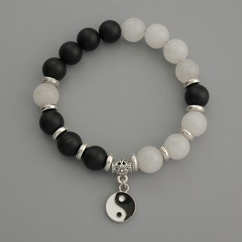 Браслет Асорті гладка кулька, діаметр 10мм+- з металевими вставками, довжина 18см стрейч