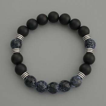 Браслет Асорті гладка та гранована кулька, діаметр 10мм+-, довжина 18см стрейч