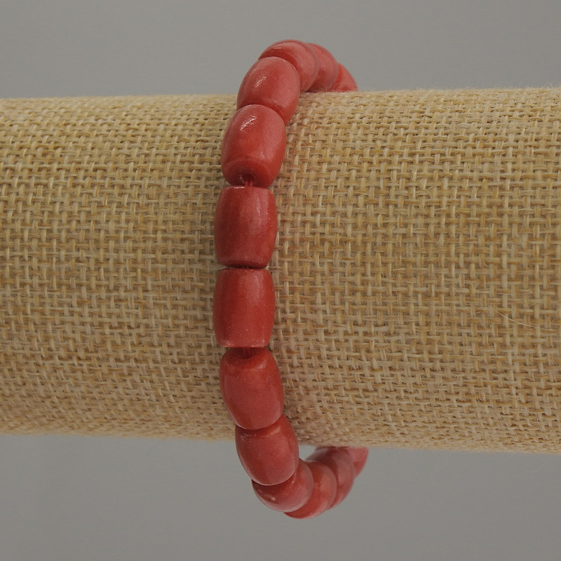 Brățară din coral artificial în formă de baril, diametru 10×8 mm, lungime 18 cm, elastică