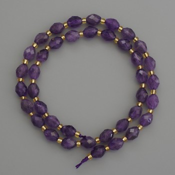 Mărgele din piatră naturală de ametist, granulate, diametrul 8×6 mm ±, cu mărgele de 3 mm ±, lungime 39 cm ±