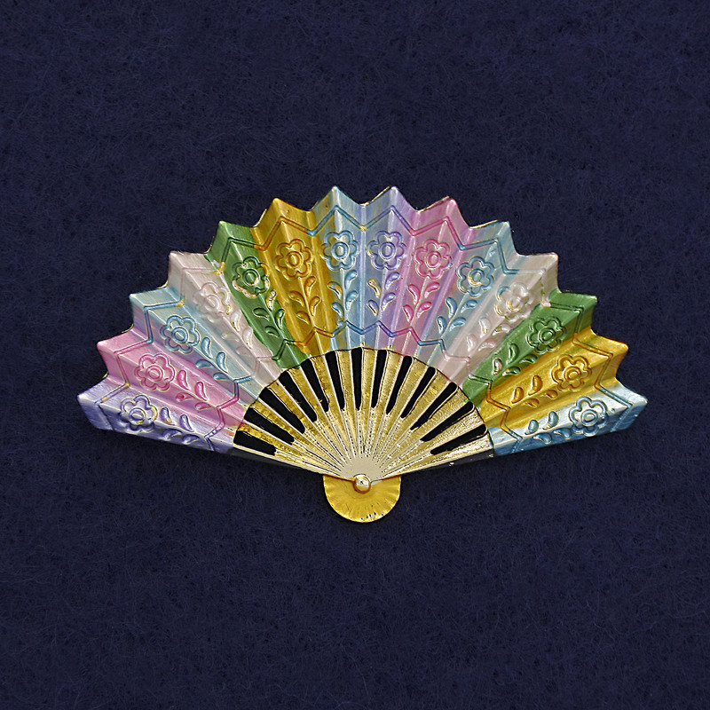 Broșă evantai, email multicolor, metal auriu, 54×33 mm+