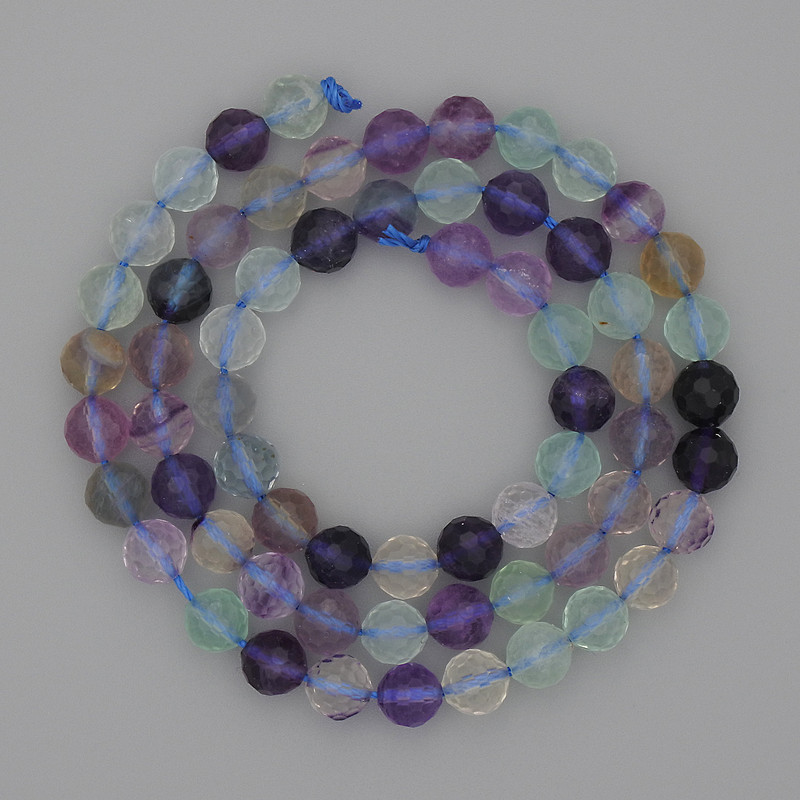 Mărgele din piatră naturală fluororit, bilă tăiată, diametru de 6 mm, lungime de 38 cm