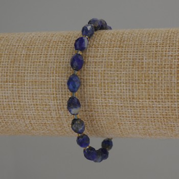 Brățară din lazurit cu granule tăiate, diametru 8x6 mm ±, cu mărgele de 3 mm ±, lungime 18 cm, pe elastic