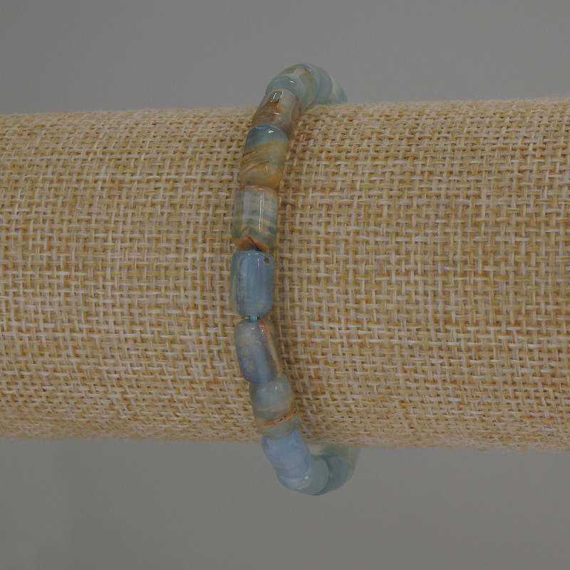 Brățară din calcit albastru, mărgele cilindrice, diametrul 9×6 mm, lungime aproximativă 18 cm, pe elastic