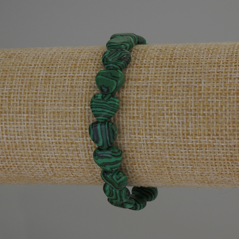 Brățară din malahit în formă de inimă, diametrul 10×10 mm, lungime 18 cm, șnur elastic