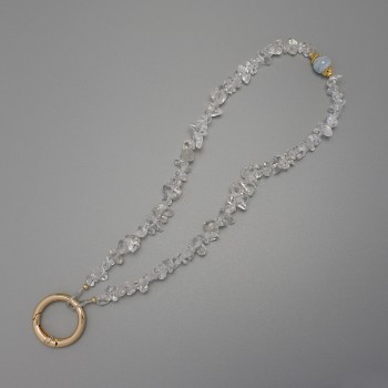 Breloc pentru chei din cristal de munte – fragmente 4–8×2–5 mm ±, inel, diametrul 24 mm ±, lungime 22 cm ±