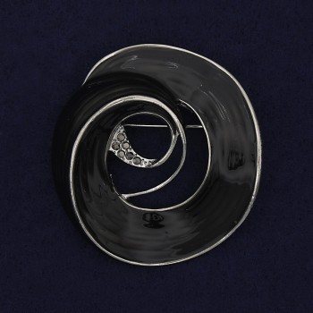 Broșă Accent email negru, strasuri negre, metal argintiu 48×45 mm+
