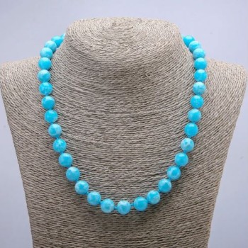 Colier din larimar, mărgele netede, diametrul de aproximativ 10 mm, lungimea 46 cm+