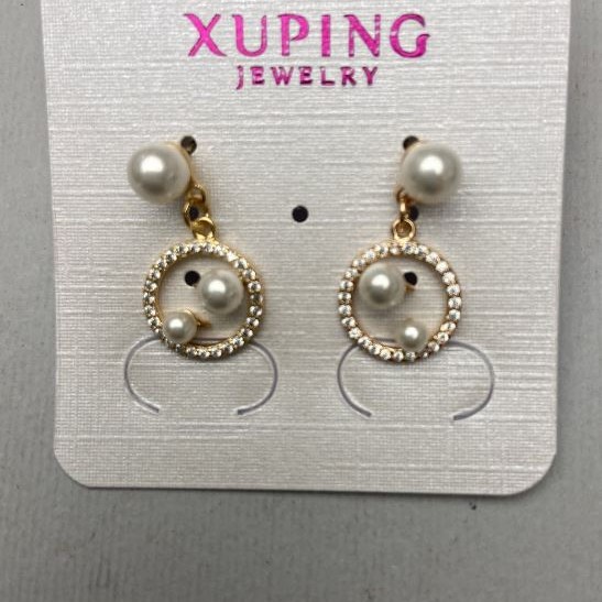 Cercei Xuping cu perle Mallorca, diametru aproximativ 10 mm, lungime aproximativă 20 mm, placare cu aur 18K