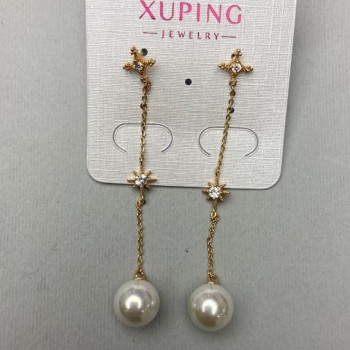 Cercei Xuping cu perle Mallorca, diametru 8 mm ±, lungime 45 mm ±, placare cu aur 18K