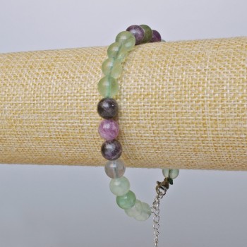 Brățară cu fluororit, mărgele netede, diametrul 8 mm + -, lungime 19–24 cm + - (închizătoare argintie)